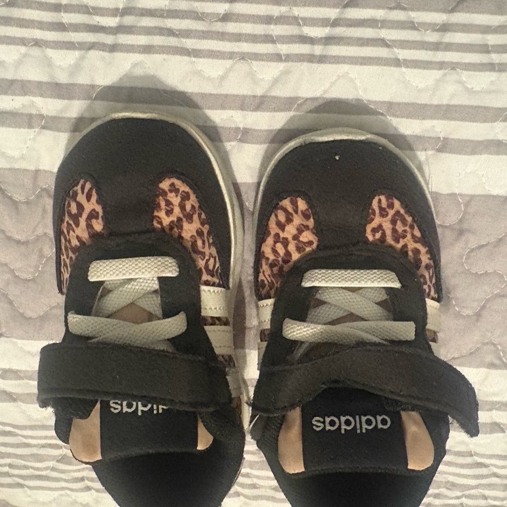 Adidas Kids' Black and Leopard Print Sneakers